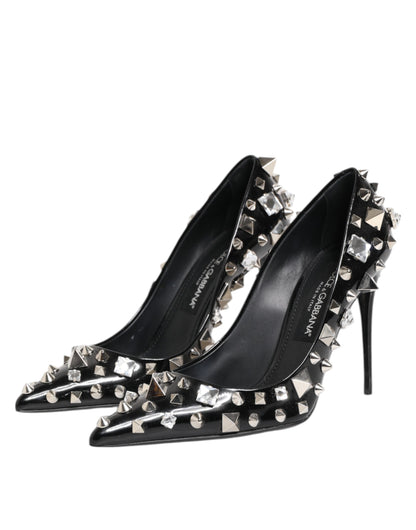 Black Crystals Studs Stiletto Pumps Shoes-Dolce & Gabbana-LabelTerrace.com