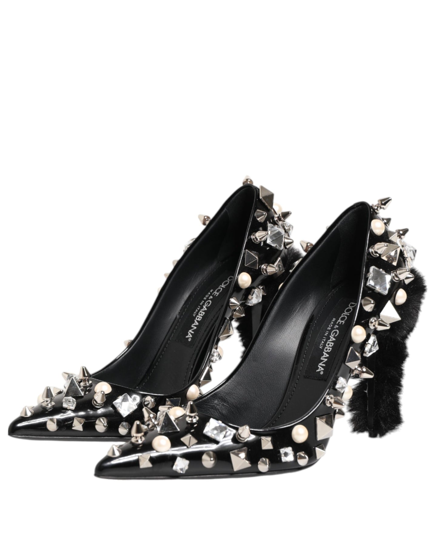Black Crystals Studs Stiletto Pumps Shoes-Dolce & Gabbana-LabelTerrace.com