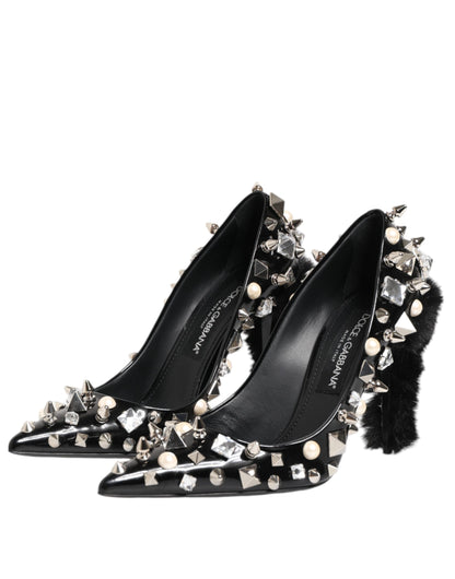 Black Crystals Studs Stiletto Pumps Shoes-Dolce & Gabbana-LabelTerrace.com
