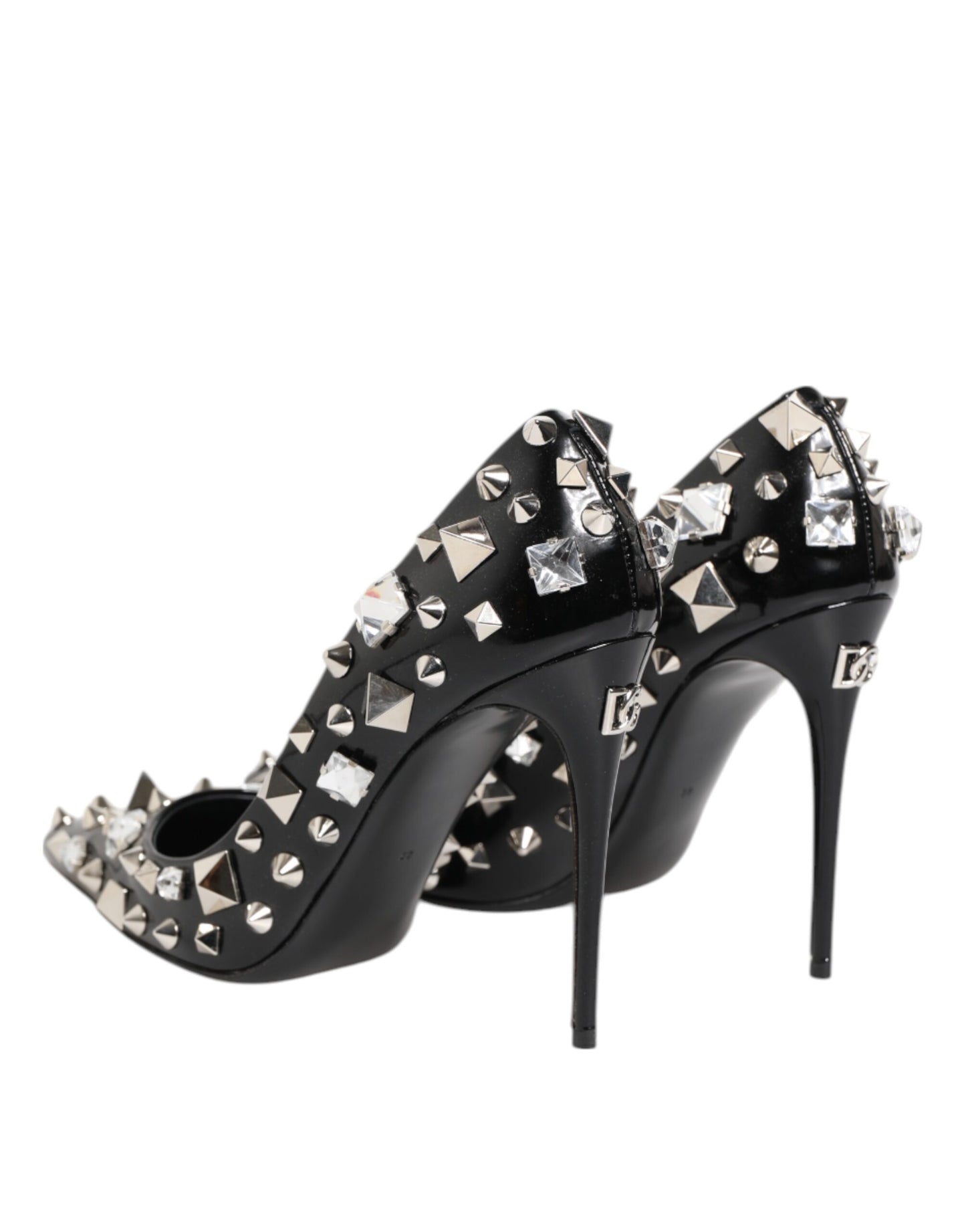 Black Crystals Studs Stiletto Pumps Shoes-Dolce & Gabbana-LabelTerrace.com