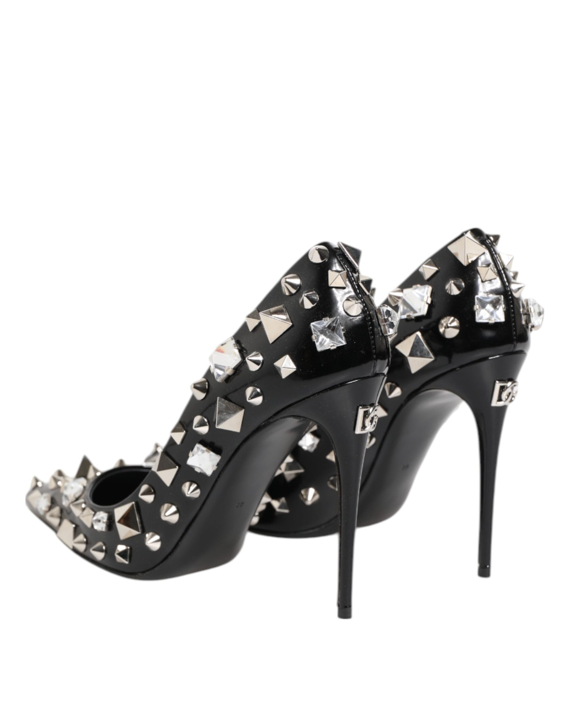 Black Crystals Studs Stiletto Pumps Shoes-Dolce & Gabbana-LabelTerrace.com