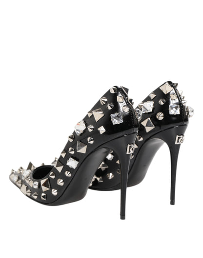 Black Crystals Studs Stiletto Pumps Shoes-Dolce & Gabbana-LabelTerrace.com
