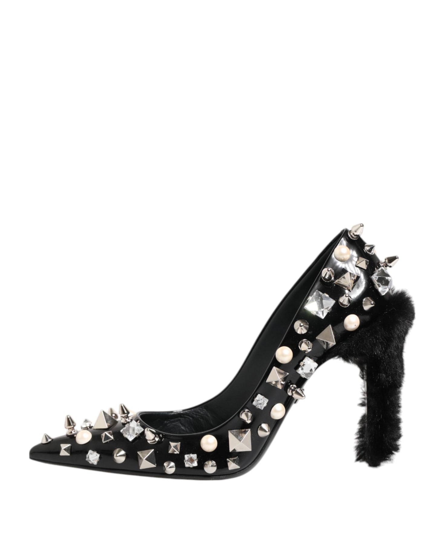 Black Crystals Studs Stiletto Pumps Shoes-Dolce & Gabbana-LabelTerrace.com