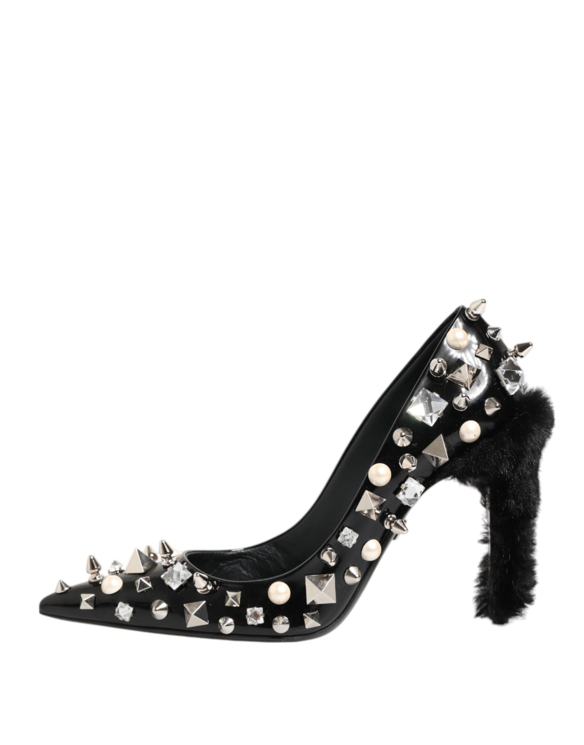 Black Crystals Studs Stiletto Pumps Shoes-Dolce & Gabbana-LabelTerrace.com