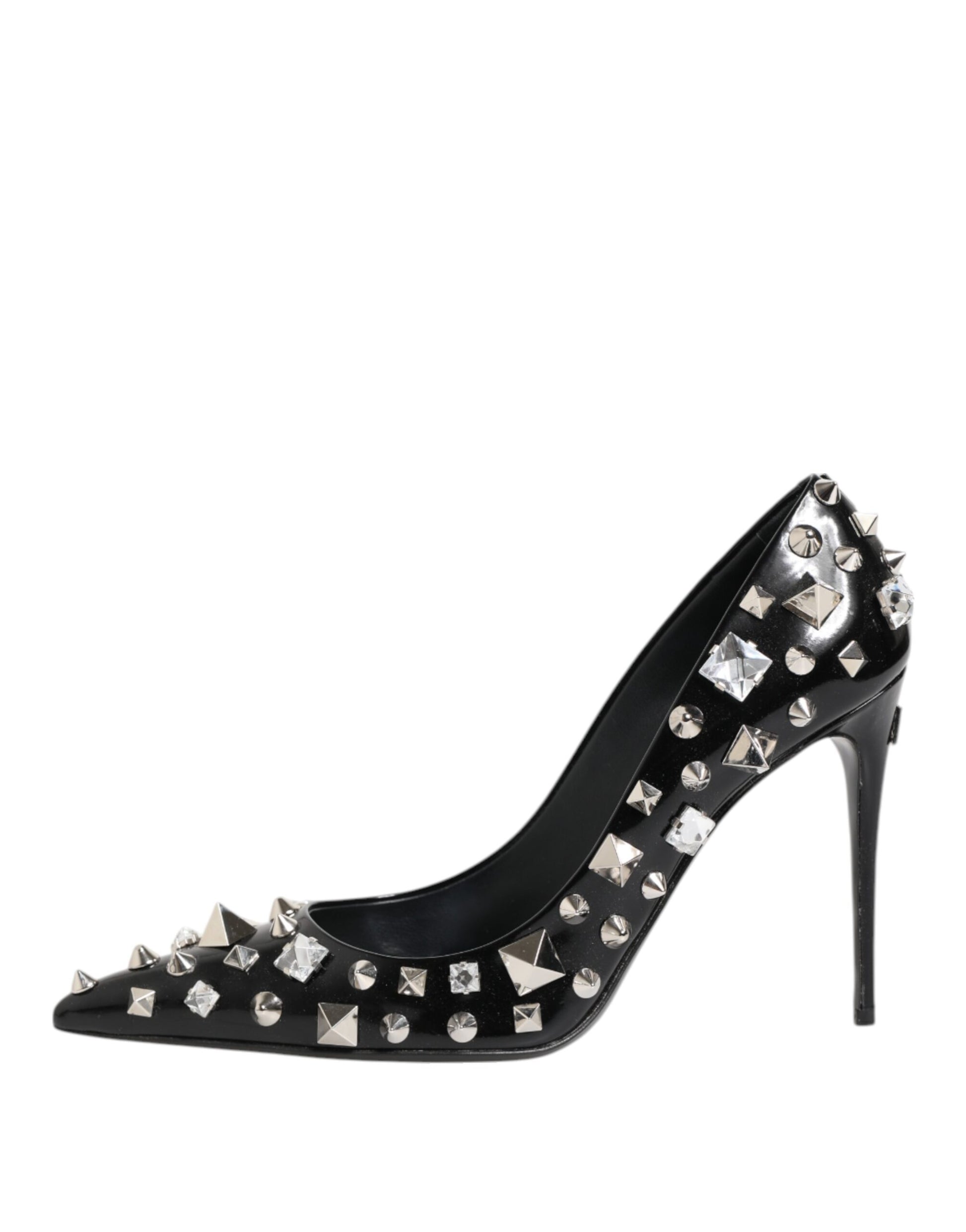 Black Crystals Studs Stiletto Pumps Shoes-Dolce & Gabbana-LabelTerrace.com