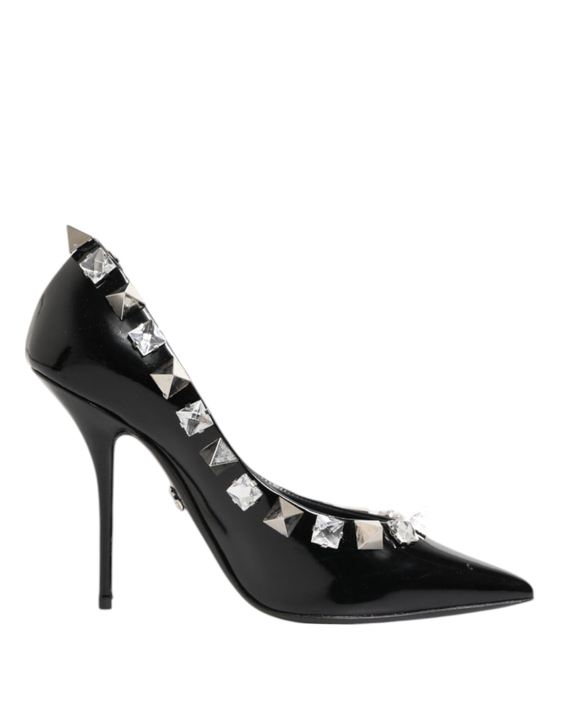 Black Crystals Studs Stiletto Pumps Shoes-Dolce & Gabbana-LabelTerrace.com