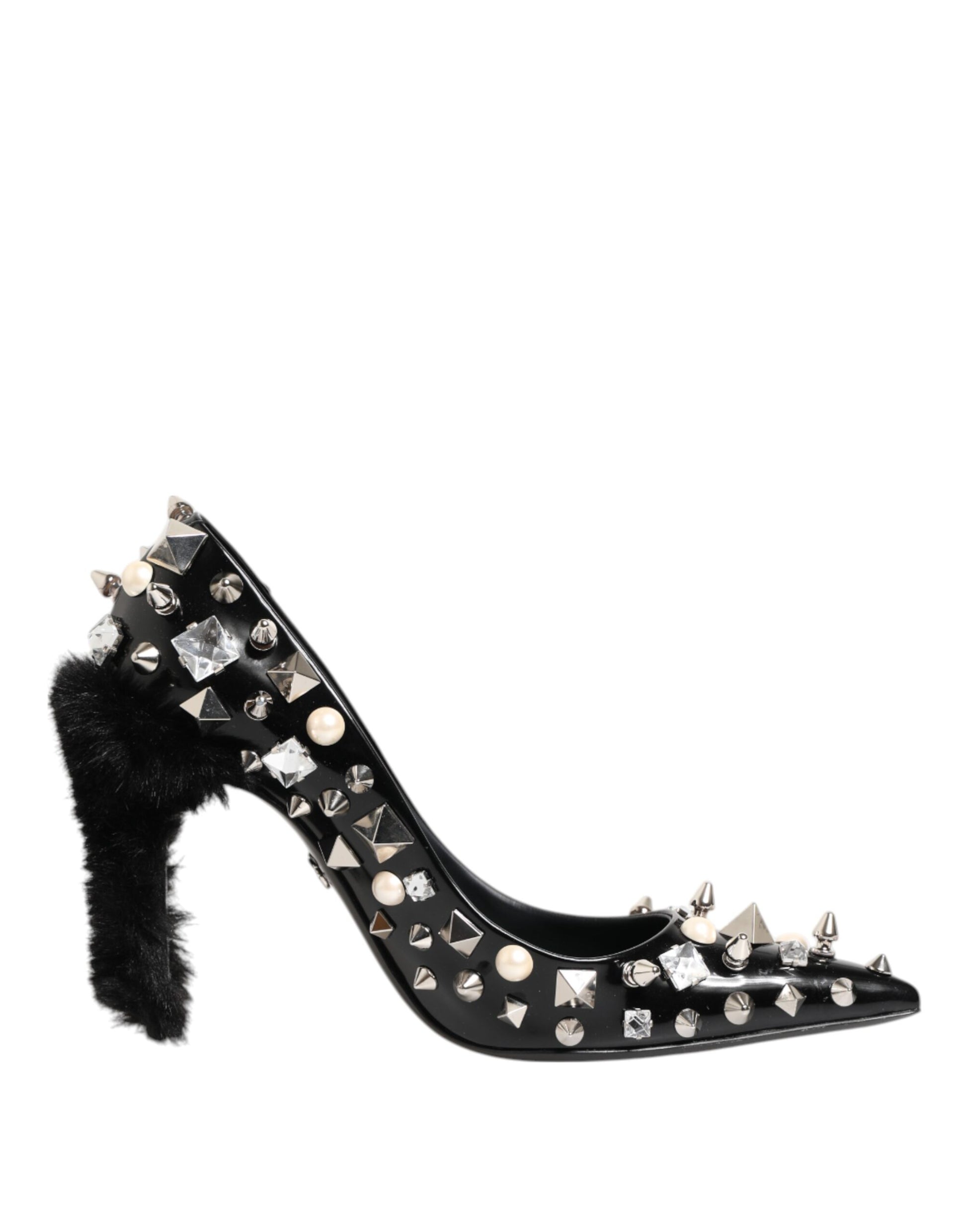 Black Crystals Studs Stiletto Pumps Shoes