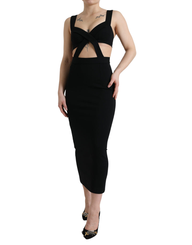 Black Cut Out Sleeveless Bodycon Midi Dress-Dolce & Gabbana-LabelTerrace.com