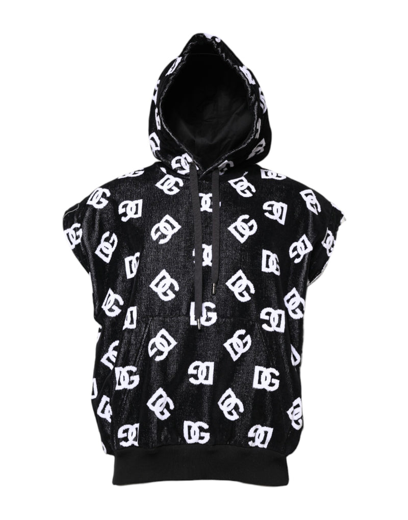 Black DG Cotton Hooded Sleeveless Sweater-Dolce & Gabbana-LabelTerrace.com