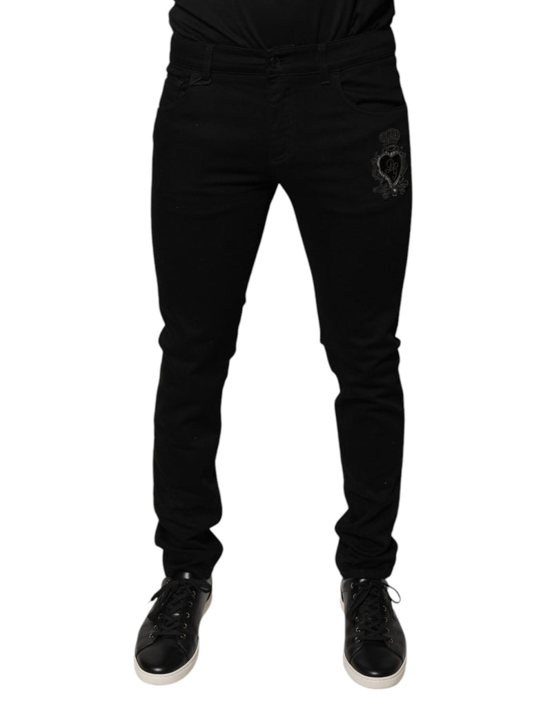Black DG Crown Logo Cotton Skinny Denim Jeans-Dolce & Gabbana-LabelTerrace.com