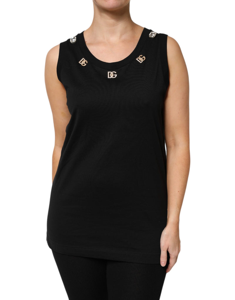 Black DG Embellished Sleeveless Tank Top-Dolce & Gabbana-LabelTerrace.com