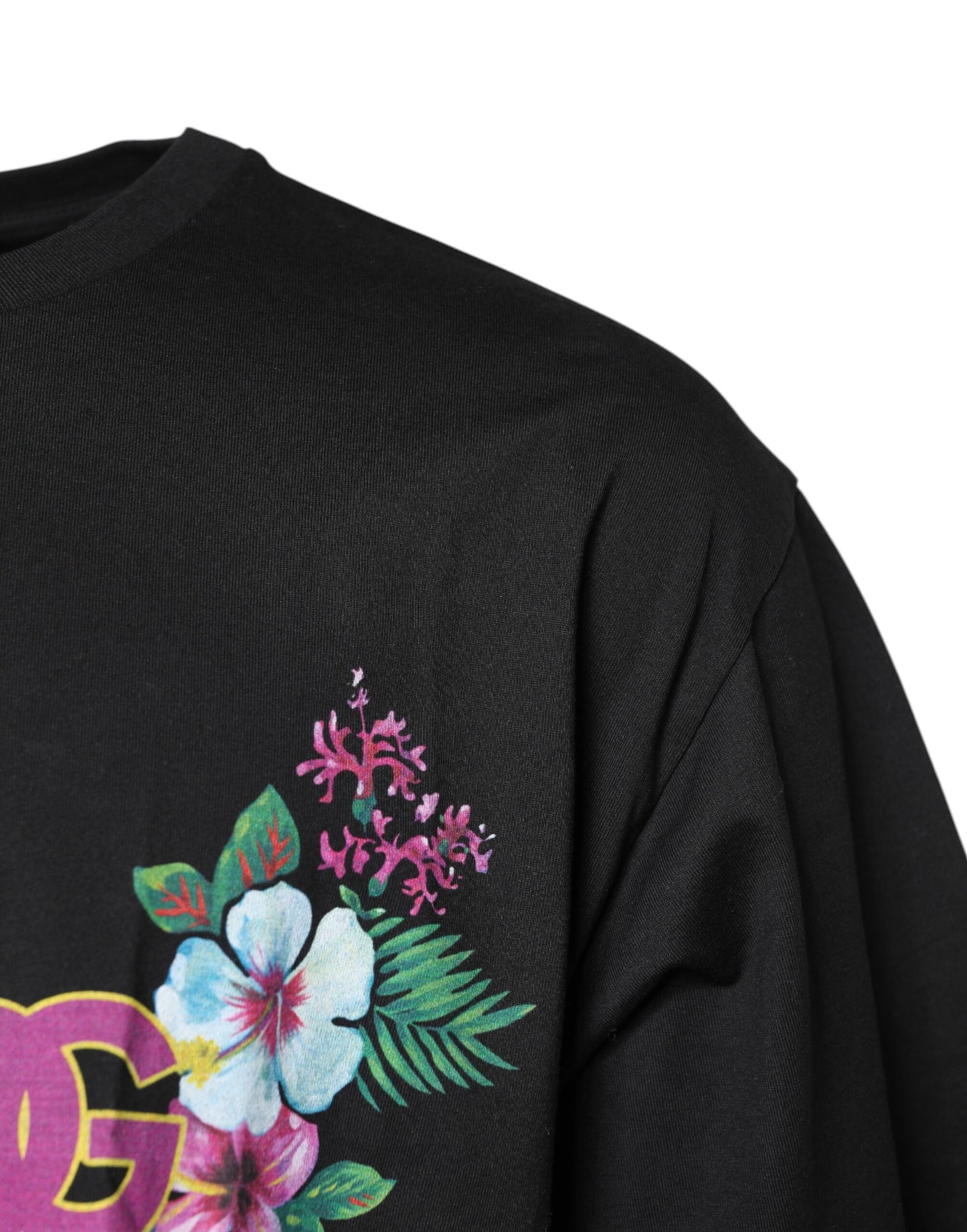 Black DG Floral Print Crew Neck T-shirt-Dolce & Gabbana-LabelTerrace.com