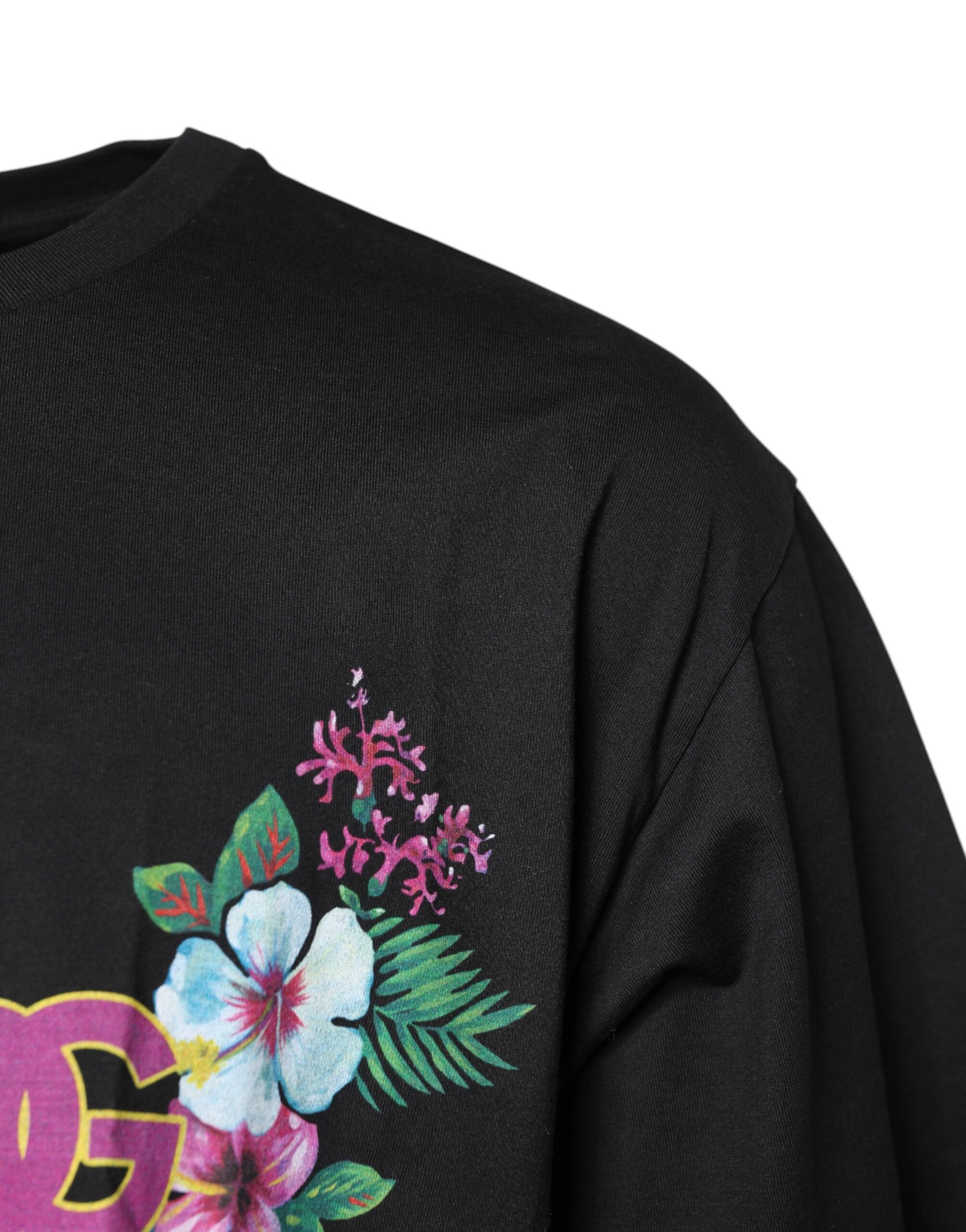Black DG Floral Print Crew Neck T-shirt-Dolce & Gabbana-LabelTerrace.com