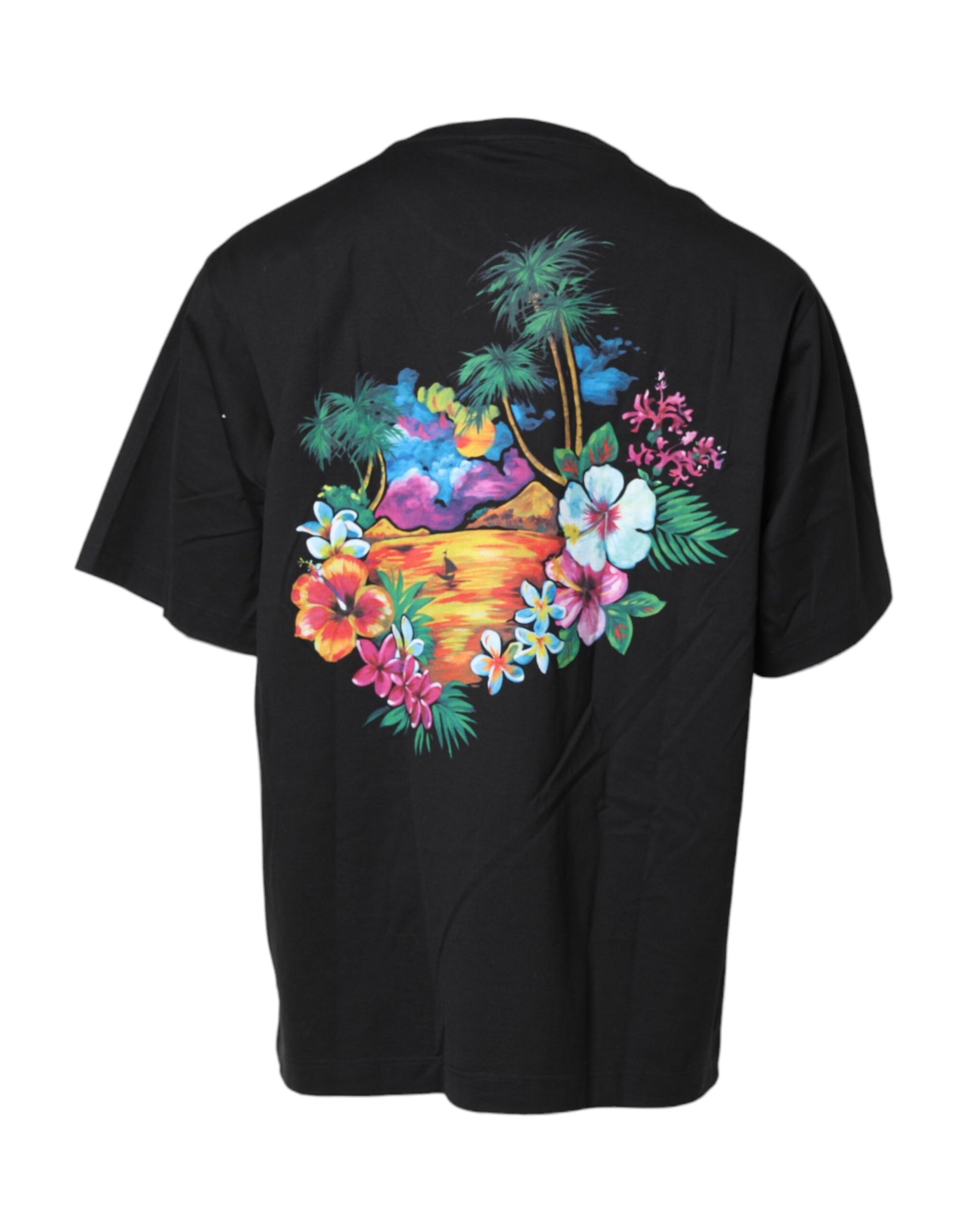 Black DG Floral Print Crew Neck T-shirt-Dolce & Gabbana-LabelTerrace.com
