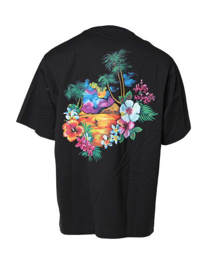 Black DG Floral Print Crew Neck T-shirt-Dolce & Gabbana-LabelTerrace.com