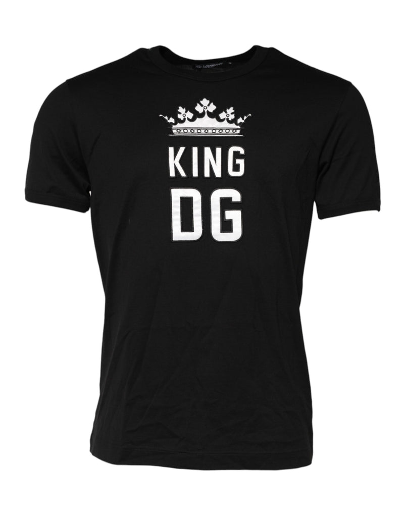 Black DG King Crown Cotton Crew Neck T-shirt-Dolce & Gabbana-LabelTerrace.com