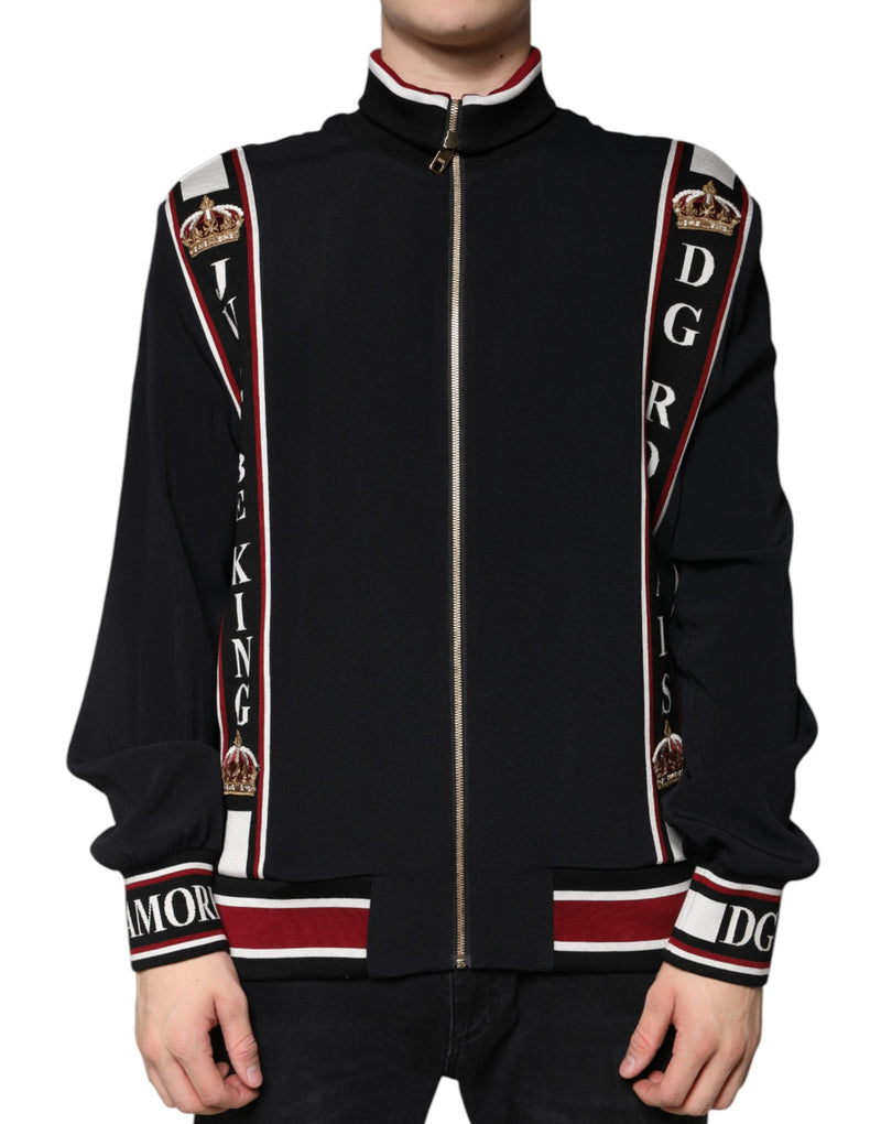 Black DG King Full Zip Sweatshirt Sweater-Dolce & Gabbana-LabelTerrace.com