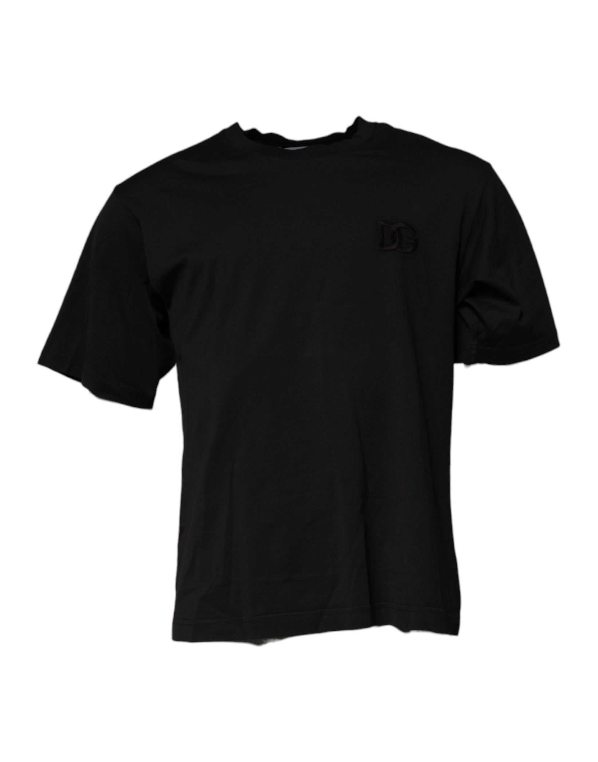 Black DG Logo Cotton Crew Neck T-shirt-Dolce & Gabbana-LabelTerrace.com