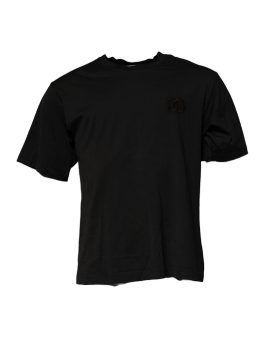 Black DG Logo Cotton Crew Neck T-shirt-Dolce & Gabbana-LabelTerrace.com
