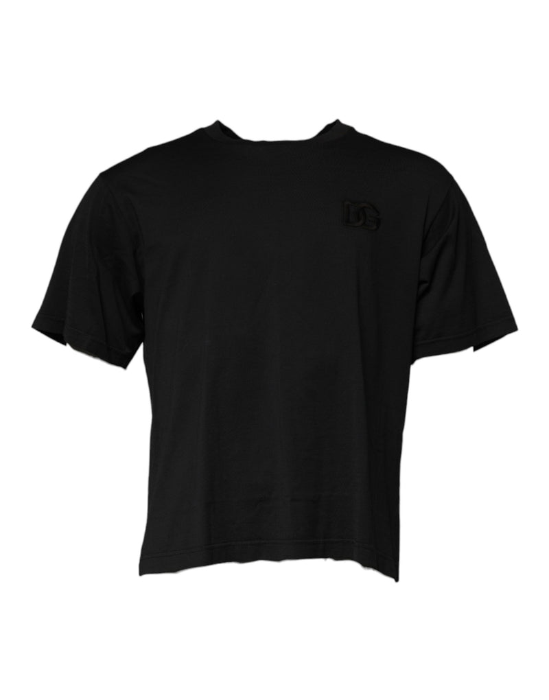 Black DG Logo Cotton Crew Neck T-shirt-Dolce & Gabbana-LabelTerrace.com