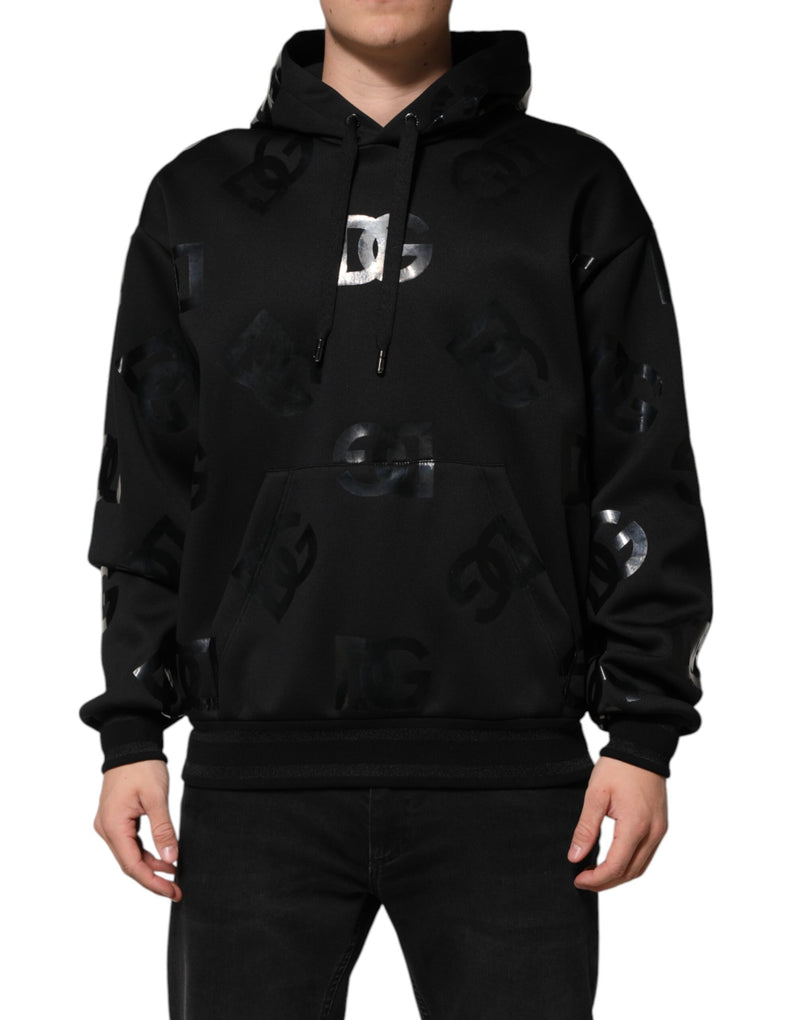 Black DG Logo Hoodie Metallic Print Sweater-Dolce & Gabbana-LabelTerrace.com