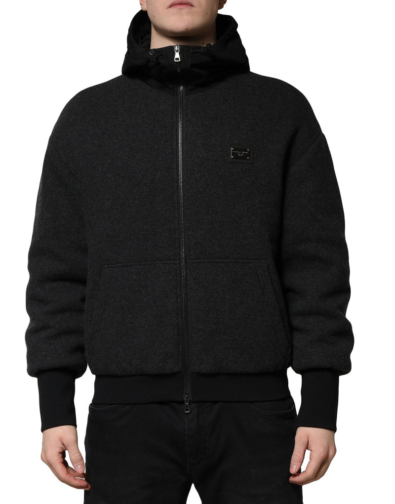 Black DG Logo Plaque Hooded Bomber Jacket-Dolce & Gabbana-LabelTerrace.com
