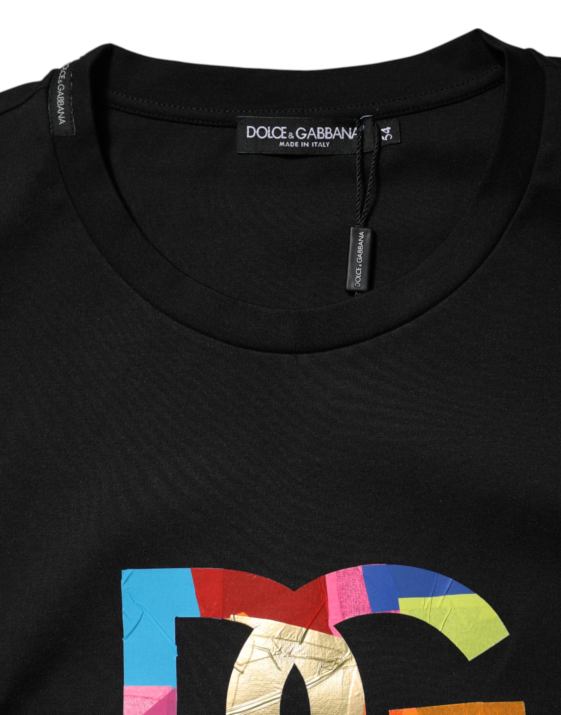 Black DG Logo Print Cotton Crew Neck T-shirt-Dolce & Gabbana-LabelTerrace.com