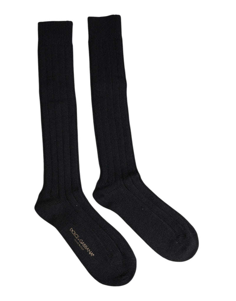 Black DG Logo Print Over The Calf Socks-Dolce & Gabbana-LabelTerrace.com