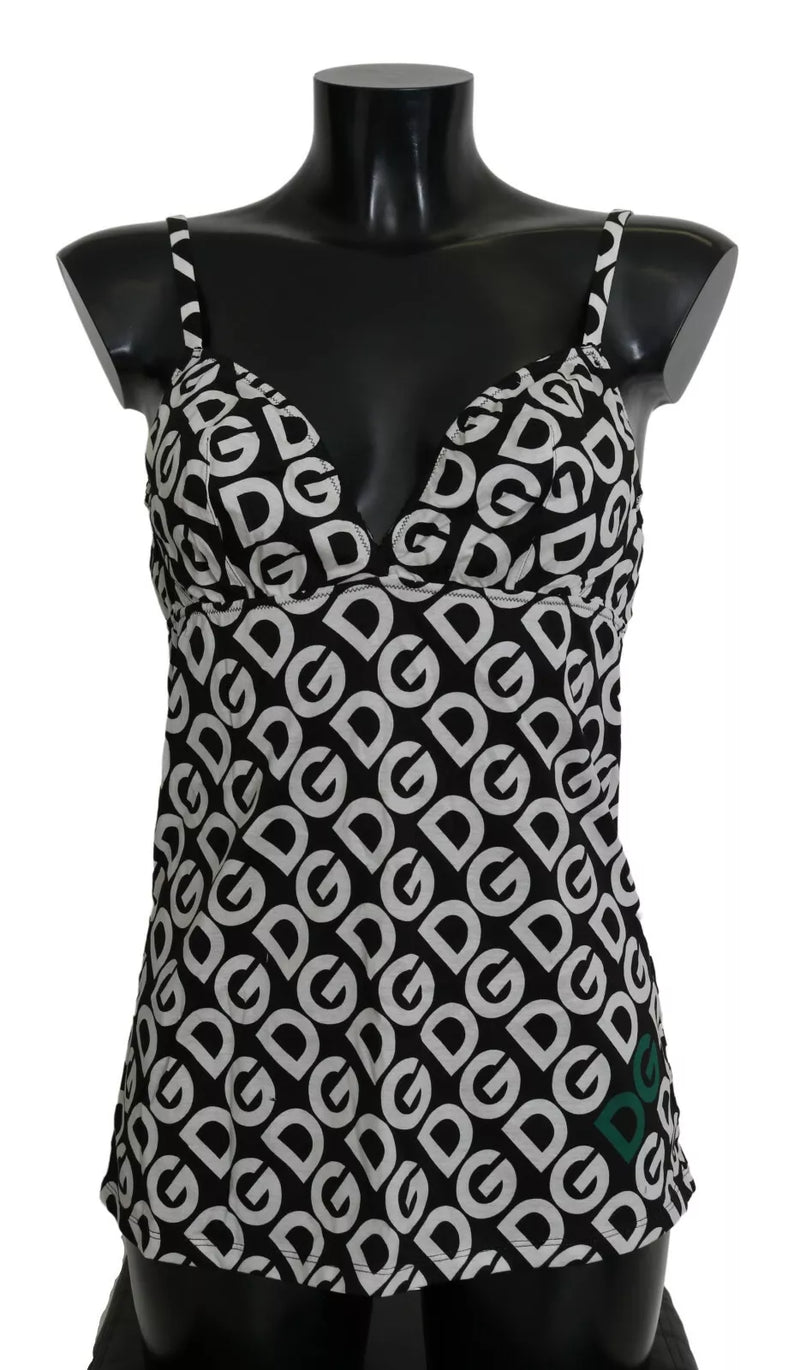 Black DG Mania Print Sleeveless Swimwear-Dolce & Gabbana-LabelTerrace.com