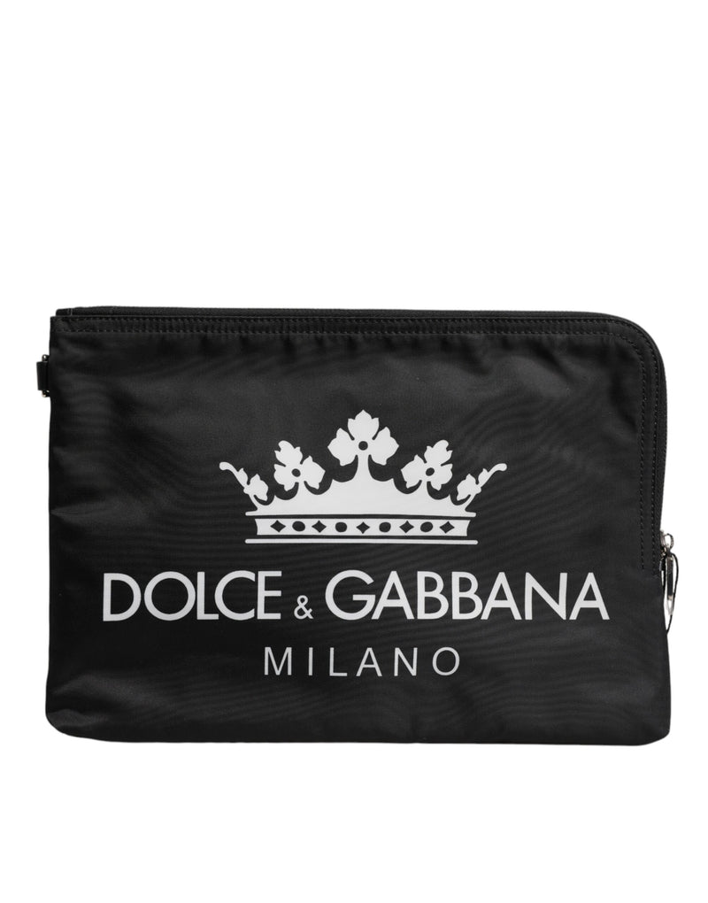 Black DG Milano Print Nylon Pouch Clutch Bag-Dolce & Gabbana-LabelTerrace.com