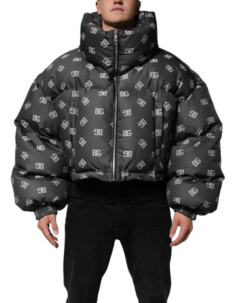 Black DG Monogram Full Zip Puffer Men Jacket-Dolce & Gabbana-LabelTerrace.com