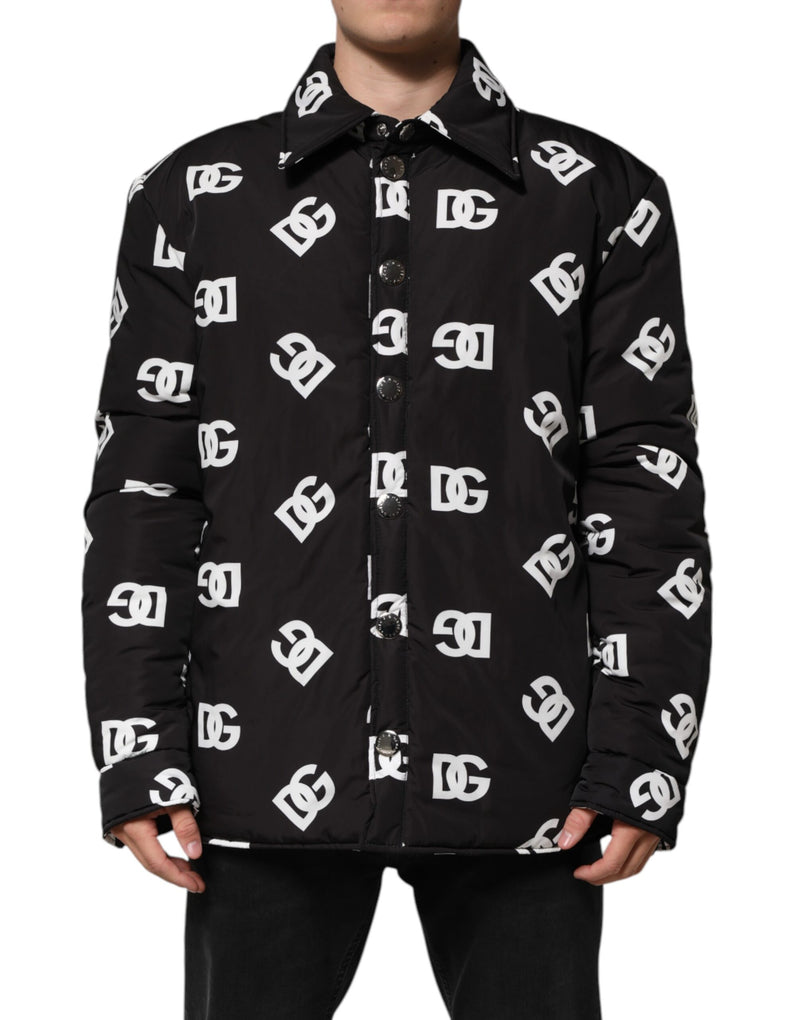 Black DG Monogram Nylon Windbreaker Jacket-Dolce & Gabbana-LabelTerrace.com