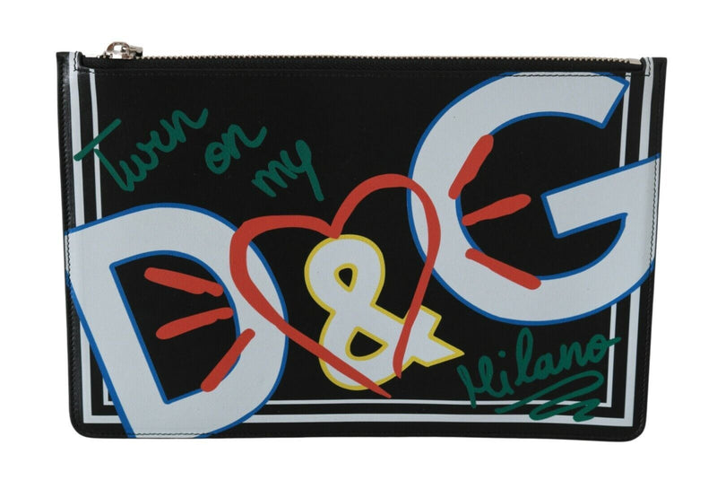 Black DG Print Mens Zipper Coin Purse Leather Wallet-Dolce & Gabbana-LabelTerrace.com