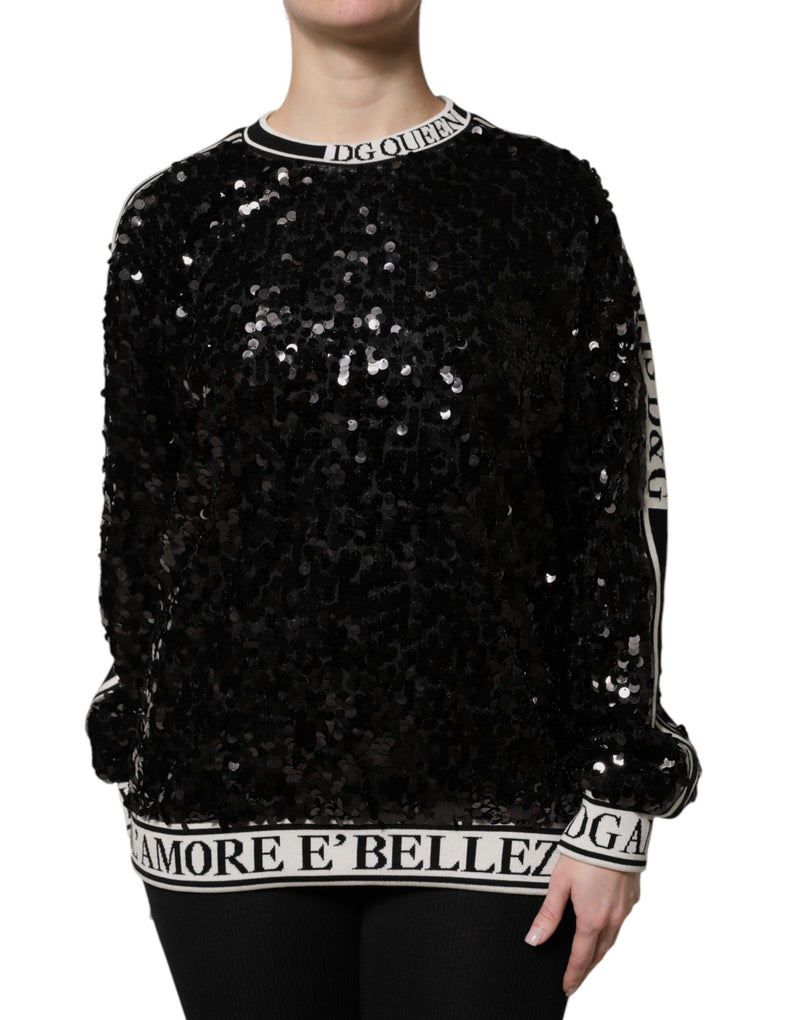 Black DG Queen Sequin Pullover Sweater-Dolce & Gabbana-LabelTerrace.com