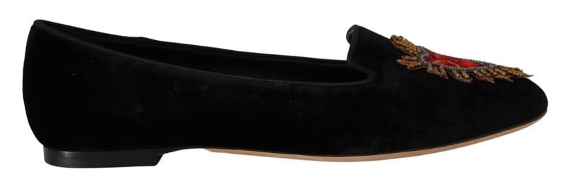 Black DG Sacred Heart Patch Slip On Flat Shoes-Dolce & Gabbana-LabelTerrace.com