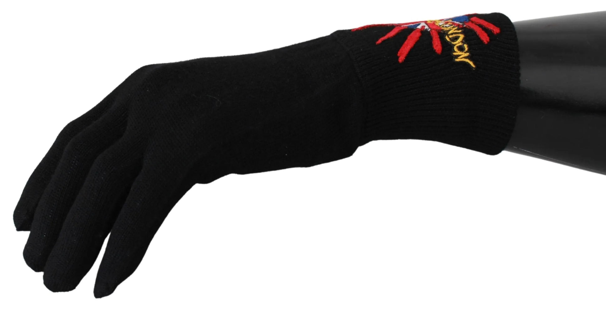 Black #DGLovesLondon Embroidered Wool Gloves-Dolce & Gabbana-LabelTerrace.com