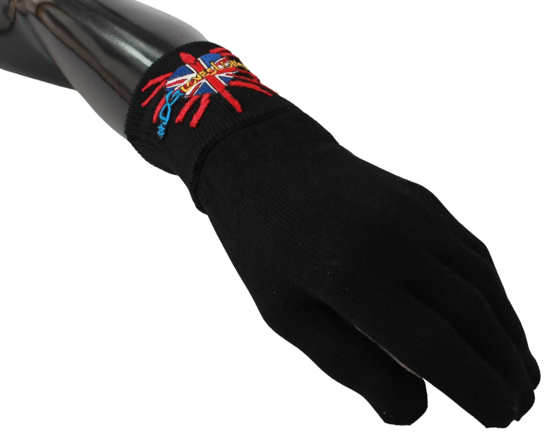 Black #DGLovesLondon Embroidered Wool Gloves-Dolce & Gabbana-LabelTerrace.com