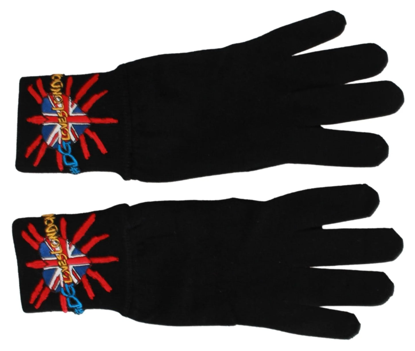 Black #DGLovesLondon Embroidered Wool Gloves-Dolce & Gabbana-LabelTerrace.com