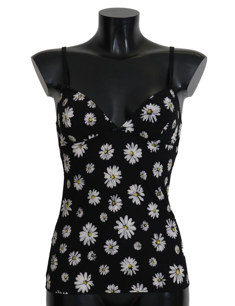 Black Daisy Print Dress Lingerie Chemisole-Dolce & Gabbana-LabelTerrace.com