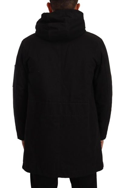 Black Denim Hooded Parka Coat Winter Jacket