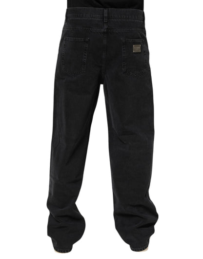 Black Denim Wide Leg Relaxed Fit Pants Jeans