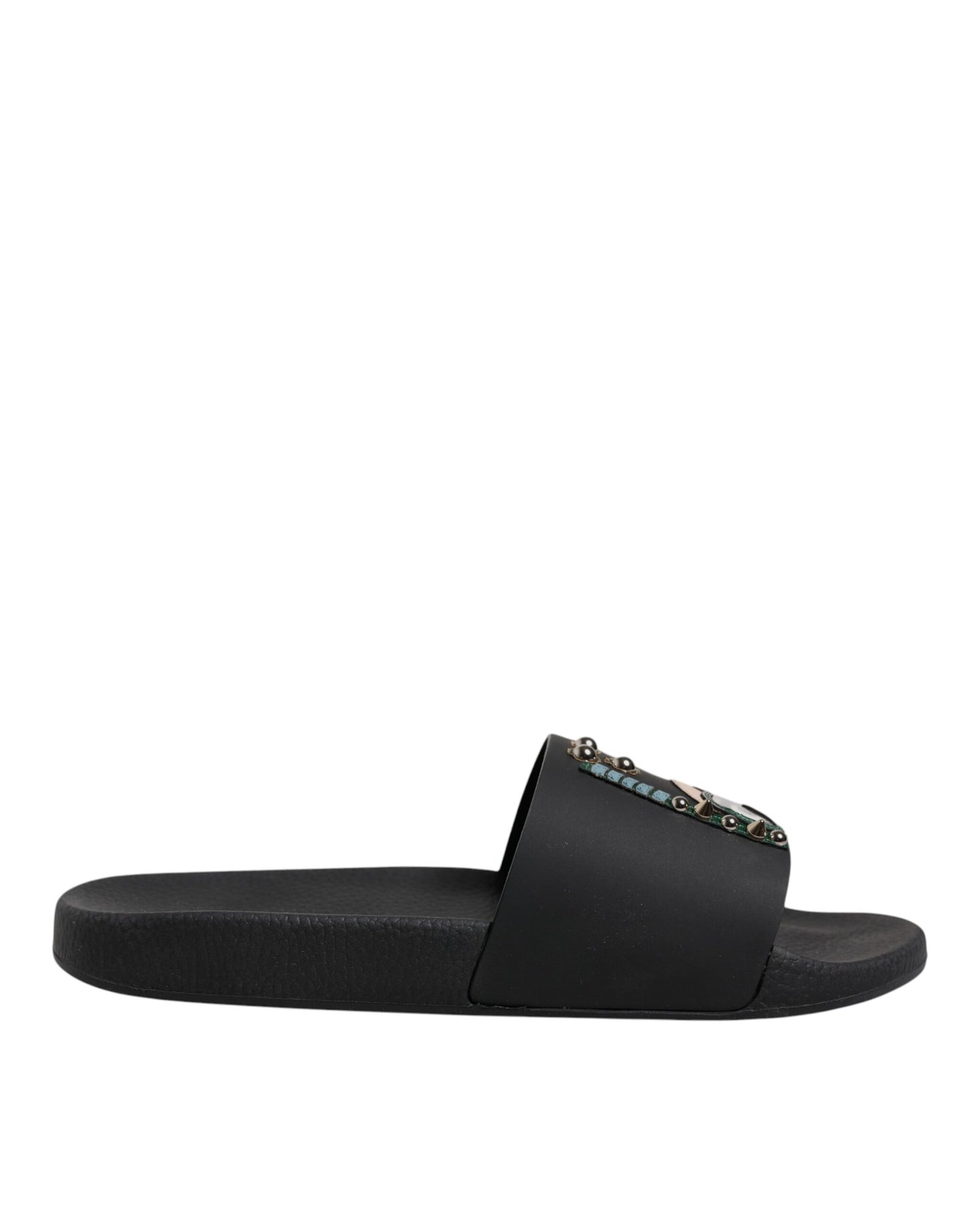 Black Divers Leather Flats Slides Sandals Beachwear Shoes-Dolce & Gabbana-LabelTerrace.com