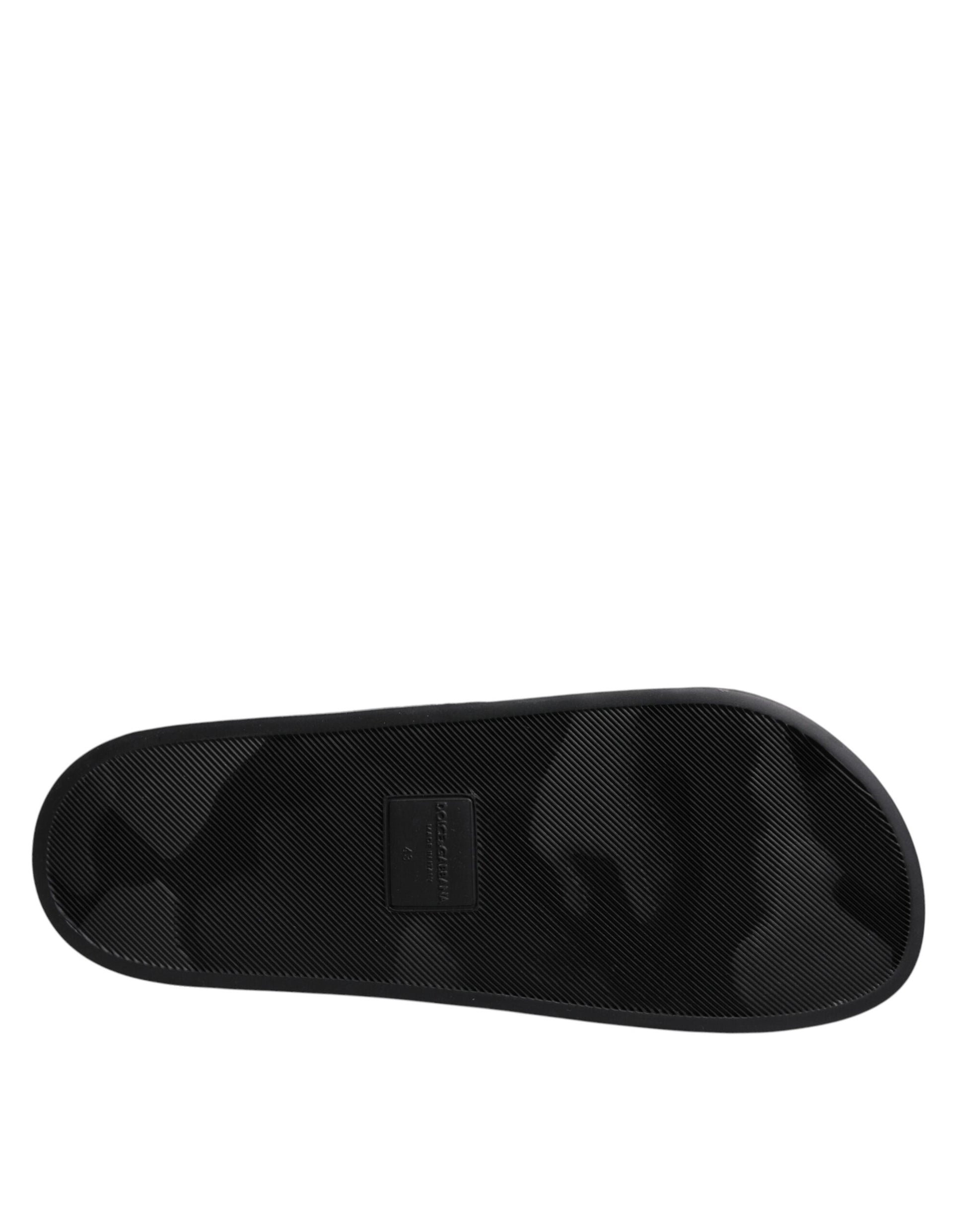 Black Divers Leather Flats Slides Sandals Beachwear Shoes-Dolce & Gabbana-LabelTerrace.com