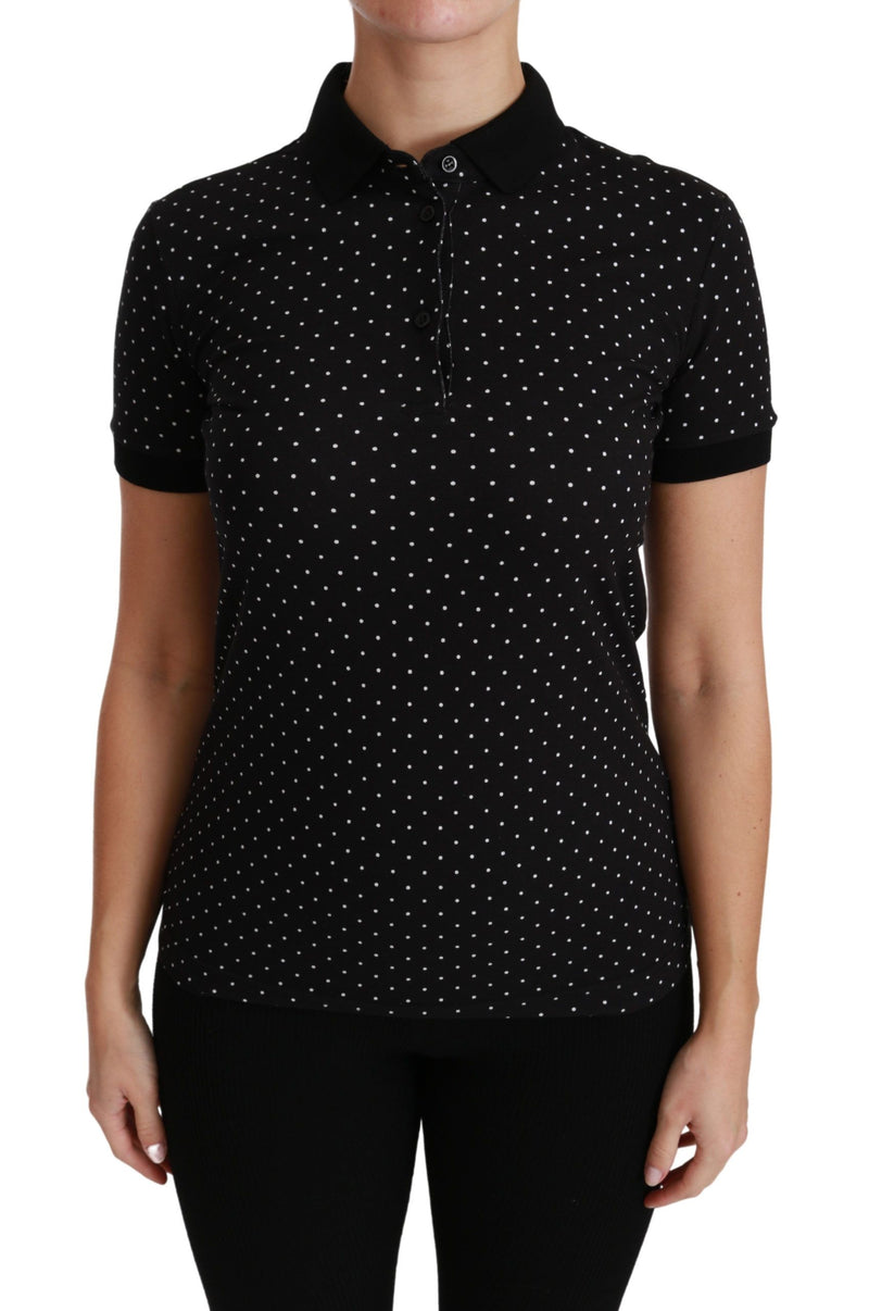 Black Dotted Collared Polo Shirt Cotton Top-Dolce & Gabbana-LabelTerrace.com