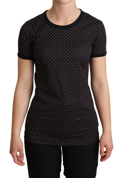 Black Dotted Crewneck Cotton T-shirt