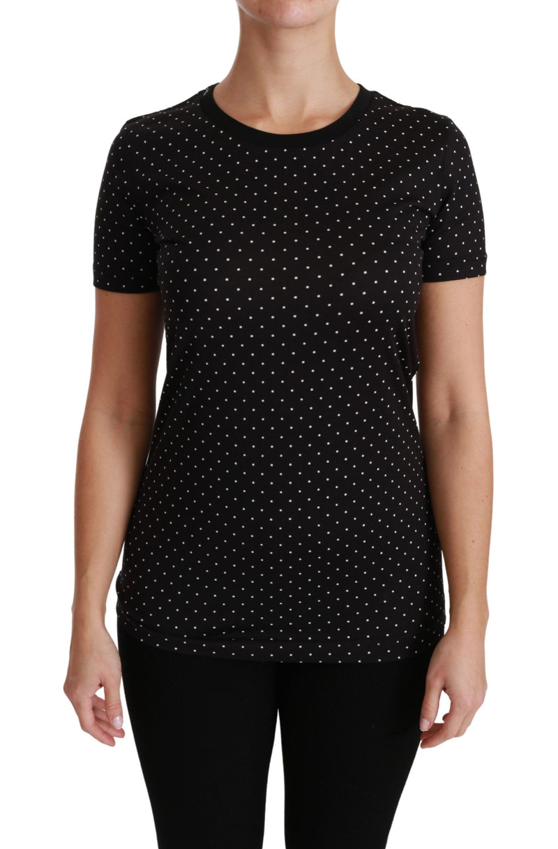 Black Dotted Crewneck Cotton Top T-shirt-Dolce & Gabbana-LabelTerrace.com