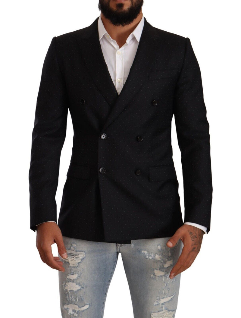 Black Dotted Double Breasted MARTINI Jacket-Dolce & Gabbana-LabelTerrace.com