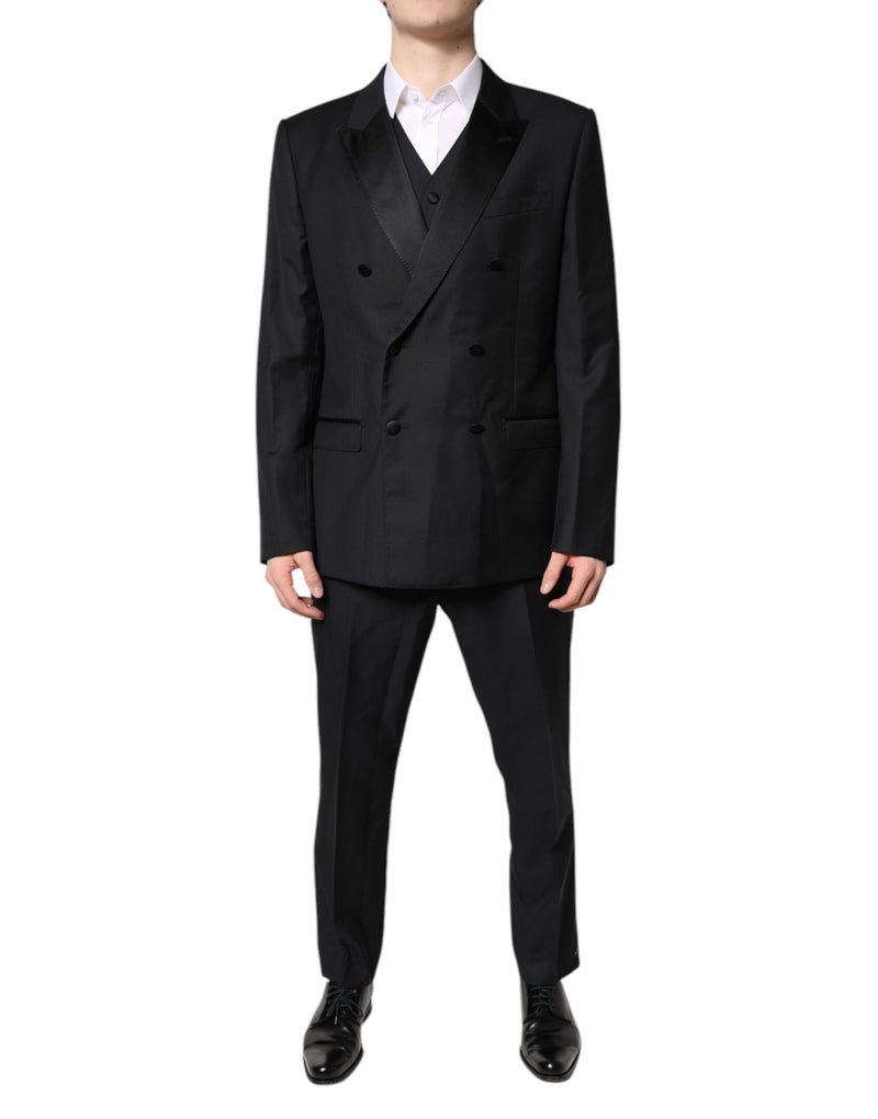 Black Double Breasted Formal 3 Piece Suit-Dolce & Gabbana-LabelTerrace.com