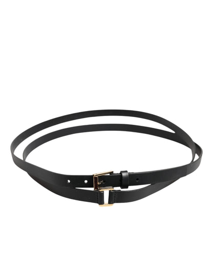 Black Double Strap Leather Gold Buckle Belt-Dolce & Gabbana-LabelTerrace.com