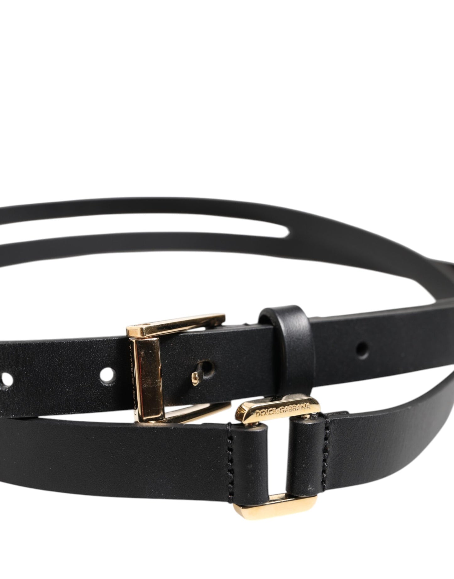 Black Double Strap Leather Gold Buckle Belt-Dolce & Gabbana-LabelTerrace.com